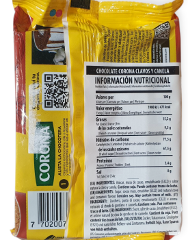 CORONA CHOCOLATE  CLAV/CANELA 200g - SCHOKOLADE MIT ZIMT UND NELKEN 200 g