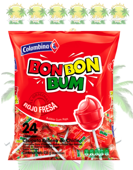 Bob Bon Bum Palettas Sabor Fresa Rellenas de Chicle, 24 UD, 408g
